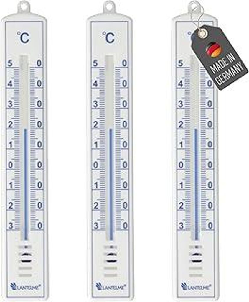 Lantelme 3 Stück Außenthermometer Set Temperatur + - 50°C 17cm länge | Wetterfest Analog Thermometer für Innen und Außen in Weiß | Gartenthe...