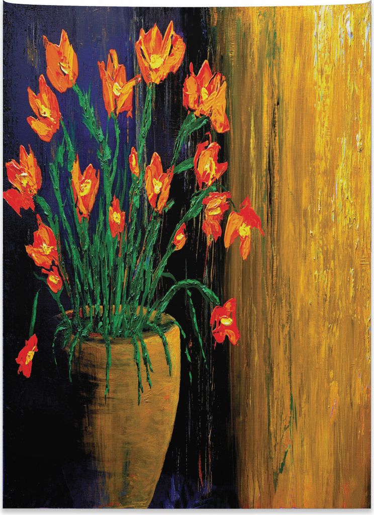 Abakuhaus Blume Wandteppich, Botanischer Vase Illustration aus Weiches Mikrofaser Stoff Kein Verblassen Klare Farben Waschbar, 110 x 150 cm, Vermil...