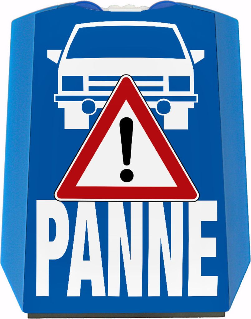 Panne mit dem PKW Parkscheibe mit Auto Motiv in blau und 2 Einkaufswagenchips