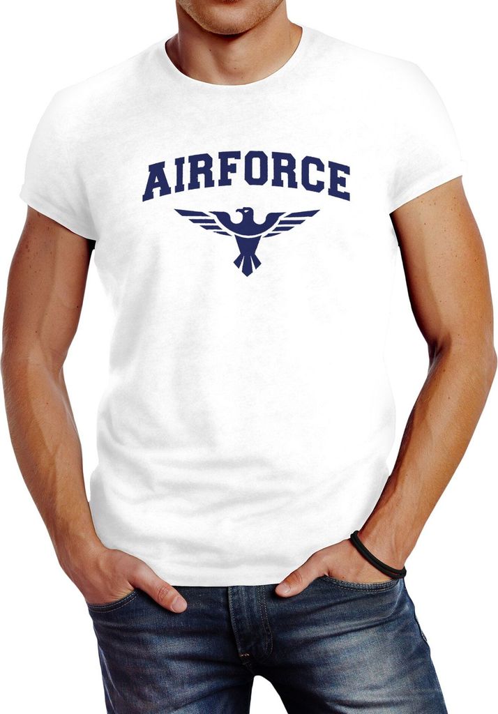 Neverless Herren T-Shirt Airforce US Army Adler Militär T-Shirt Fashion Streetstyle weiß 4XL