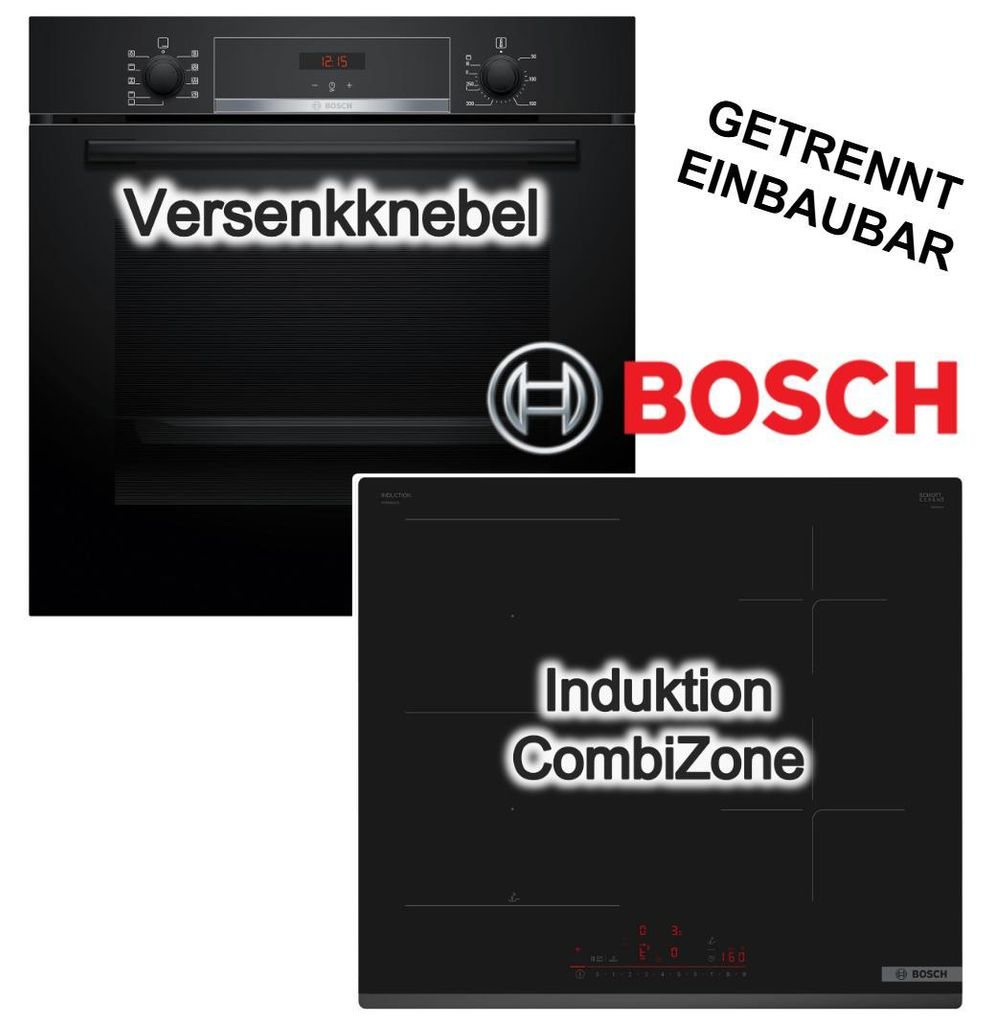 Herdset BOSCH Backofen 3D Heißluft Hydrolyse + Induktionskochfeld PowerBoost CombiZone HomeConnect