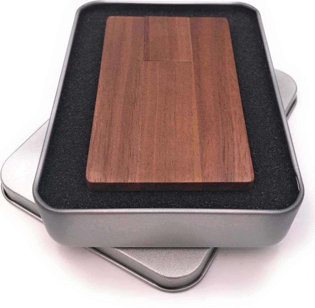 Onwomania Holz Karte Echtes Holz Geldkartenformat USB Stick in Alu Geschenkbox 64 GB USB 2.0