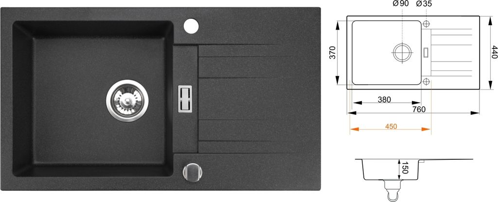 Granitspüle mit Armatur Küchenspüle schwarz spülbecken Produktbild 4