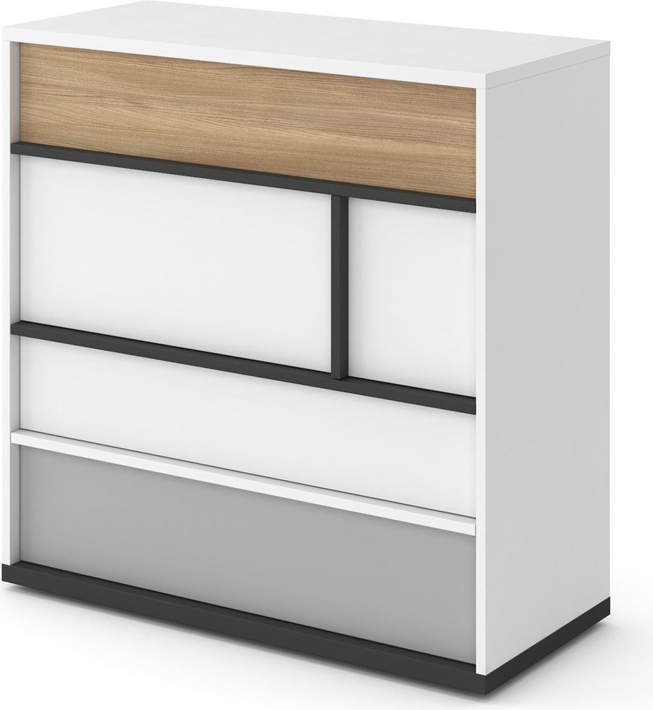 Kommode IMOLA IM-07 mit 4 Schubladen Sideboard Schrank Mehrzweckschrank Modern (Weiß / Grau)