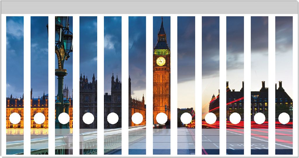 Wallario Ordnerrücken Sticker, selbstklebend für schmale Ordner, 12 Stück, Motiv London- Big Ben bei Nacht