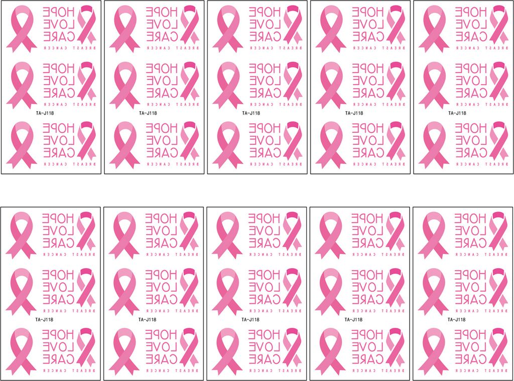10 Stück/Packung Pink Ribbon DIY Tattoo-Aufkleber für Frauen zum Thema Brustkrebs-Bewusstsein, temporäre Körperkunst-Tattoos, wasserdicht, schw...