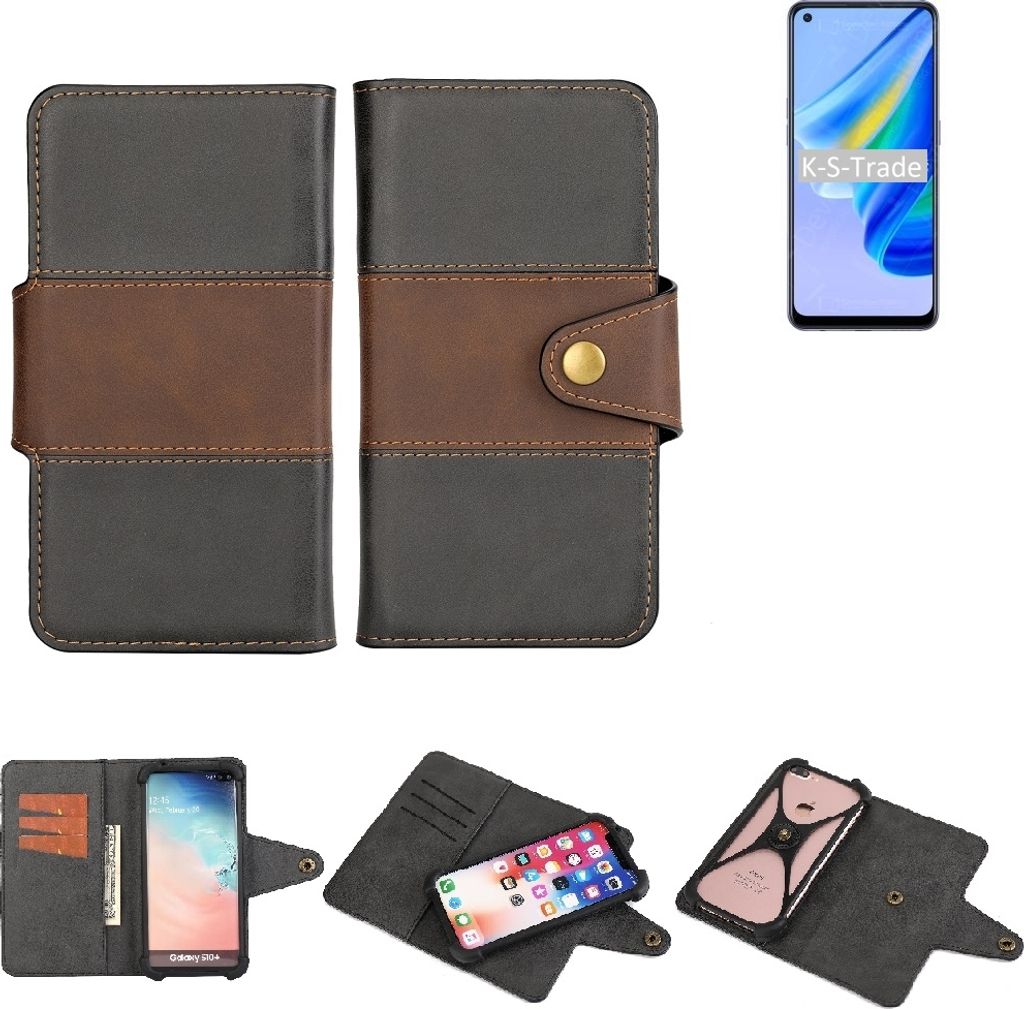 K-S-Trade Handyhülle Schutzhülle Hülle Bookstyle Wallet-Case kompatibel mit Oppo A95 4G Bumper Rundumschutz schwarz-braun 1x