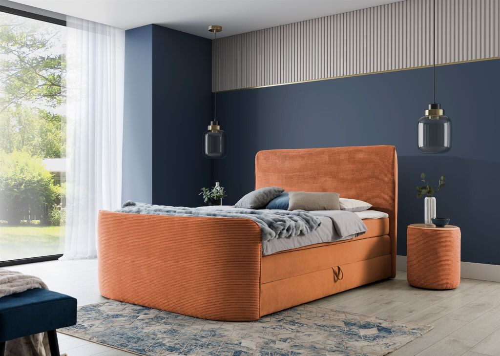 Boxspringbett Schlafzimmerbett BODY 200x200cm in Stoff Rostbraun inkl. Bettkasten