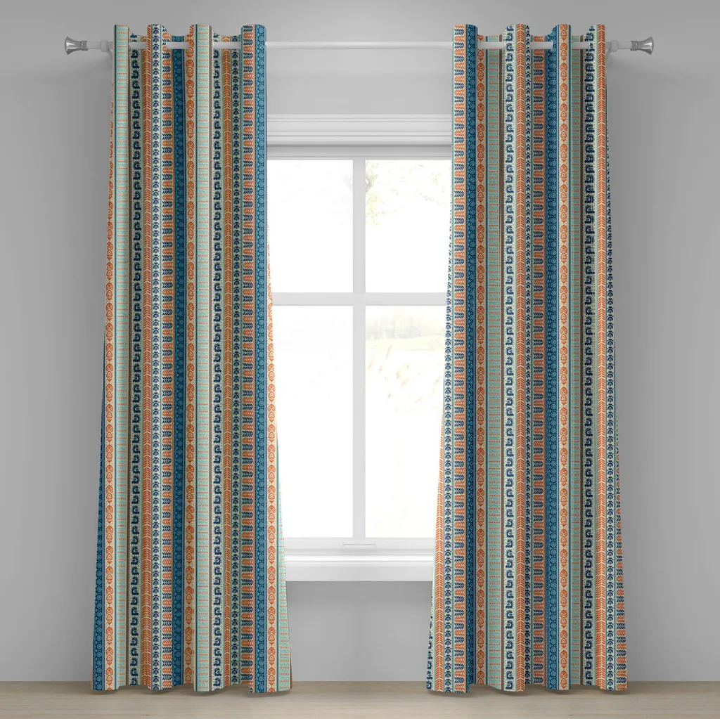 ABAKUHAUS Tenda con occhielli Tibal, antico motivo etnico azteco vintage con arte artigianale indigena, tende decorative a 2 pannelli per finestre, 280 cm x 245 cm, blu calendula