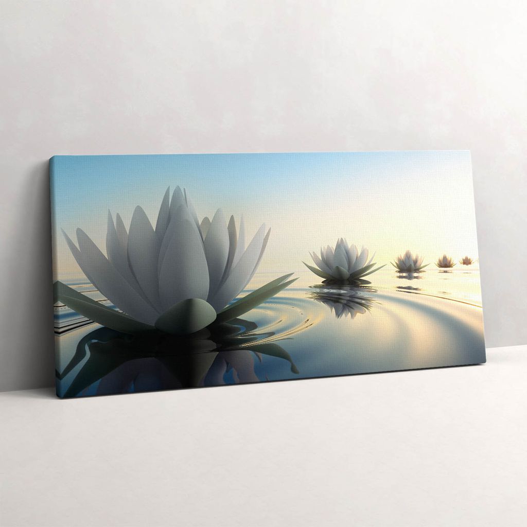 Seerosenblüten auf dem Wasser – Leinwandbild Wandbild – 100x50 cm – Leinwandbilder – Wandbilder – Schlafzimmer – Flur