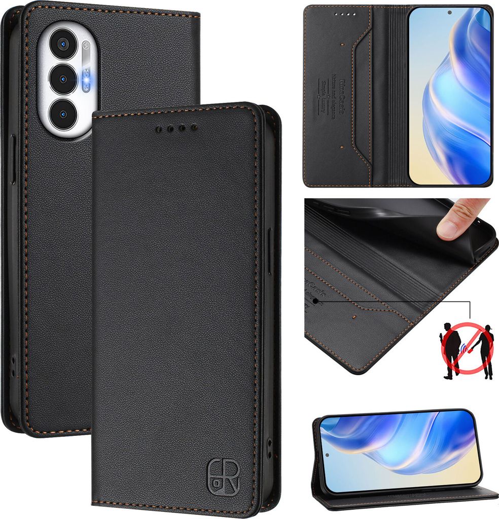 Lederhülle für Tecno Pova 3 Hülle Flip Brieftasche Kartenfächern Ständer Schutzhülle Schwarz