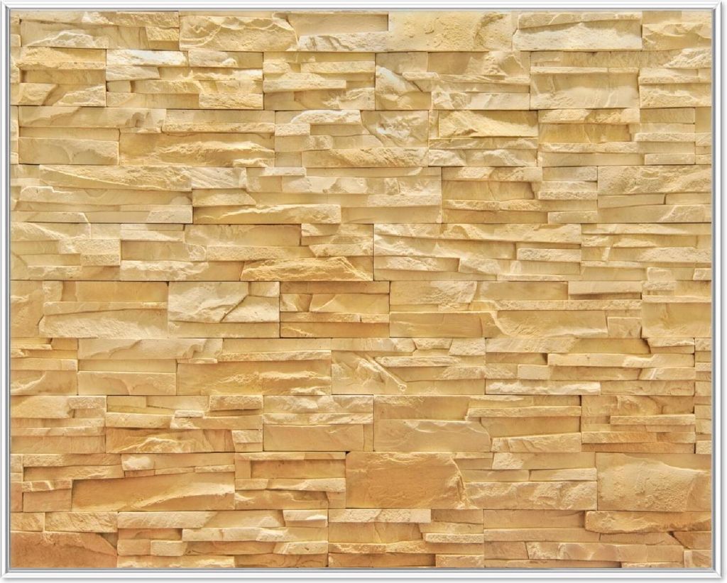 Wallario Wandbild Steinwand gelb-orange, Größe: 40,30 x 50,30 cm, Poster mit weißem Aluminiumrahmen