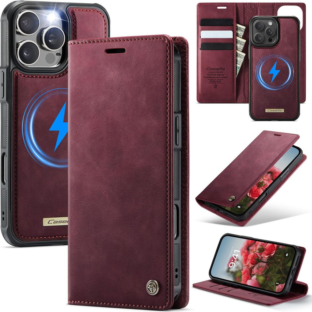 Handyhülle für iPhone C49 2in1 Für iPhone 16 Pro Max-Weinrot