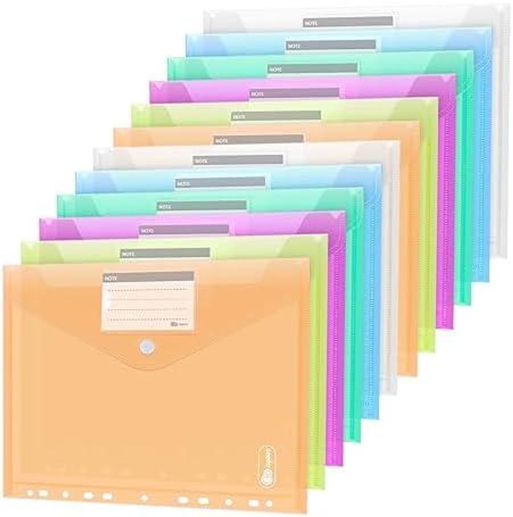 24 Stück Dokumententasche A4, 6 Farben Sichttasche A4 Transparent, Dokumenten Dokumentenmappe Sammelmappen Tasche druckknopf für Organisieren mit...