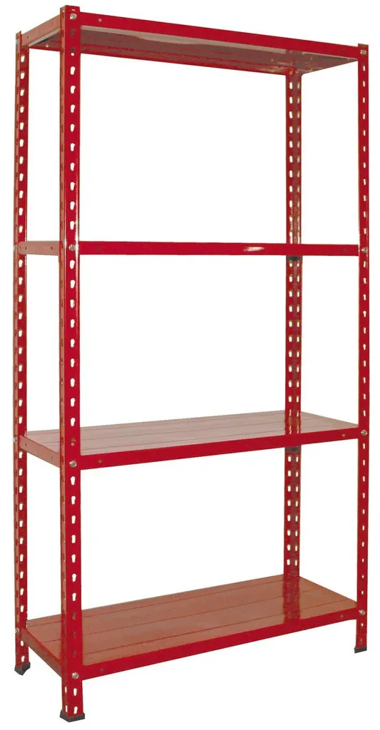 Rayonnage métallique rouge 4 tablettes pour garage et atelier 150cm