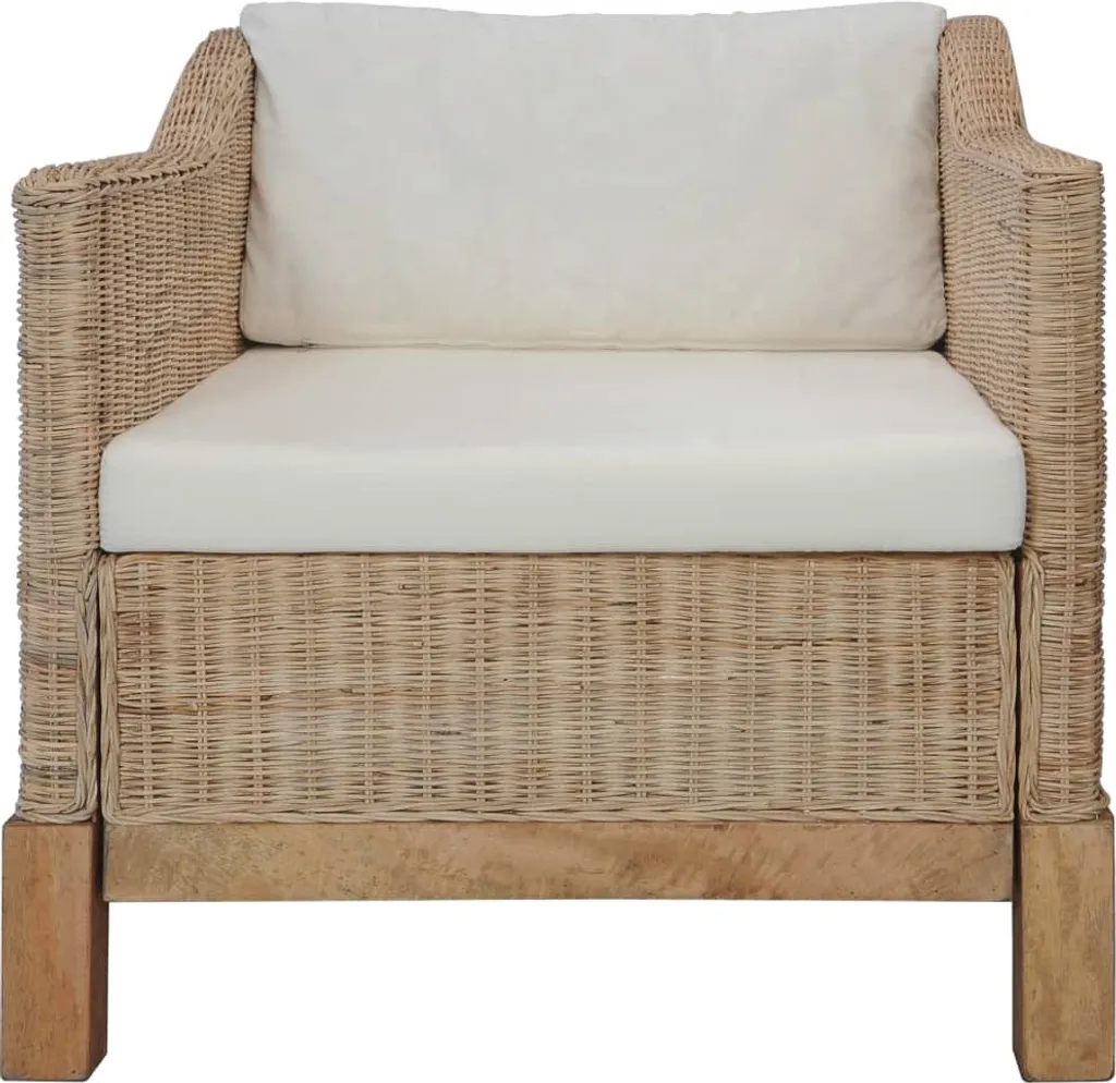 Siège de salon en rotin naturel vidaXL avec coussins d'assise gris
