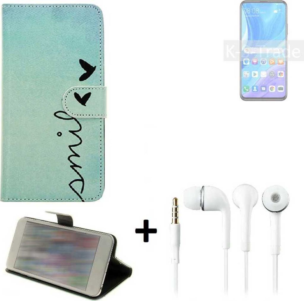 K-S-Trade Schutz Hülle Handy Hülle kompatibel mit Huawei Y9s 360° Wallet Case Schutz Hülle ''smile'' inkl. Ohrstöpsel Smartphone cover Flipstyle