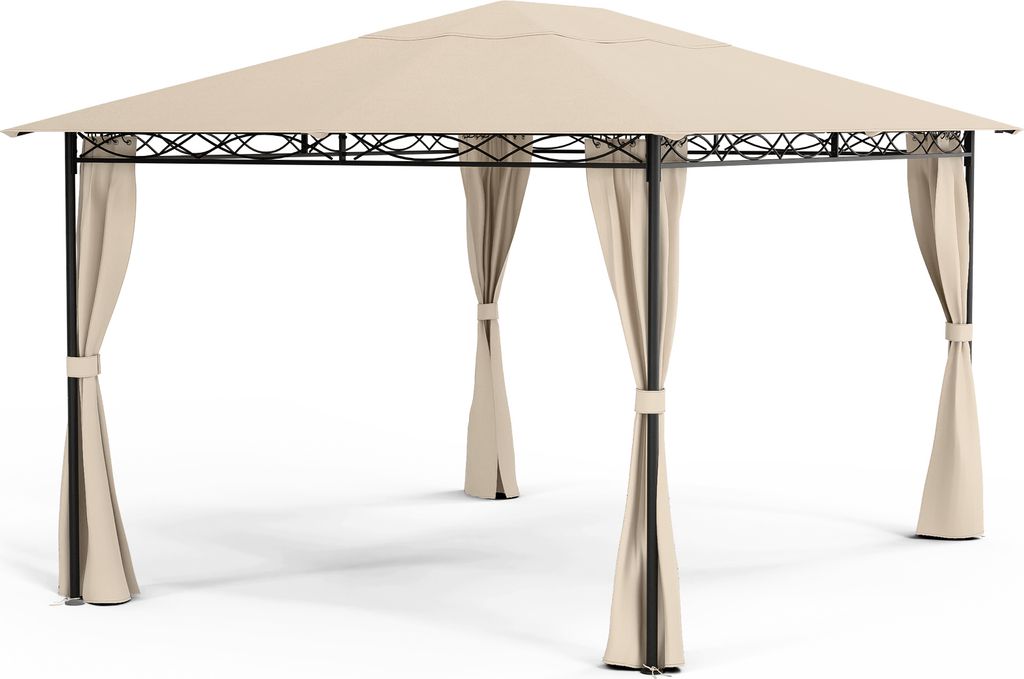 Blumfeldt Mondo Pavillon 3x4 – Stahlrahmen, Mit Vorhängen, Wetterfeste Überdachung, Gartenpavillon, Rostfrei, Leichter Aufbau, Beige