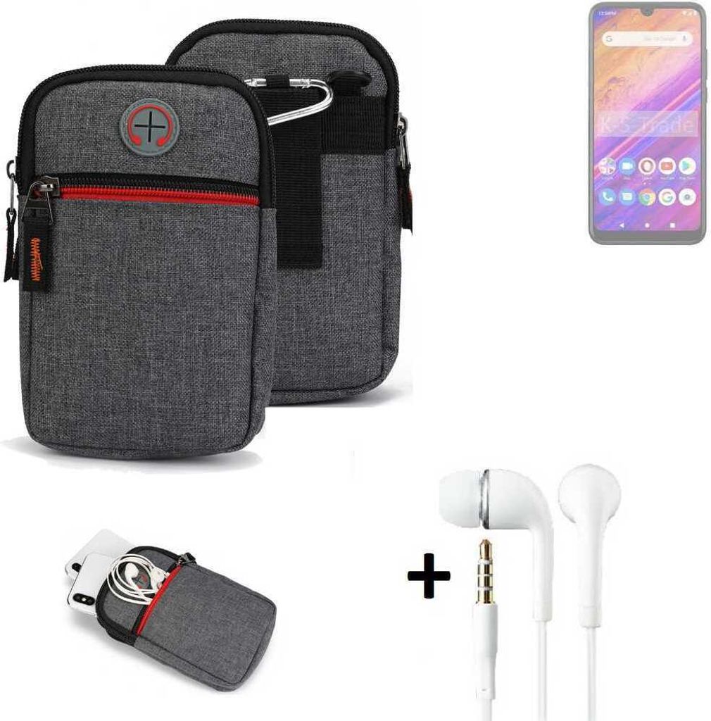 K-S-Trade Gürteltaasche + Kopfhörer kompatibel mit BLU J6S Handy Tasche Holster Schutz Hülle Handy Hülle grau Zusatzfächer 1x