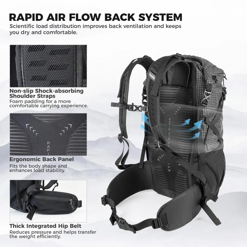 Sac à dos de trekking léger 35L Qunature - Équipement extérieur Kaki - 3