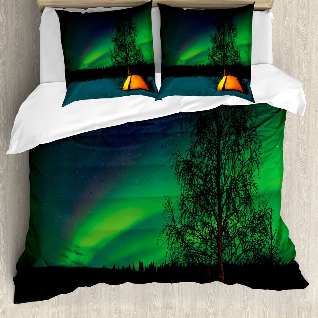 ABAKUHAUS Nordlicht Bettbezug, Camping-Zelt Feld, Milbensicher Allergiker geeignet mit Kissenbezügen, 200 cm x 200 cm - 80 x 80 cm, Erde Gelb Lind...