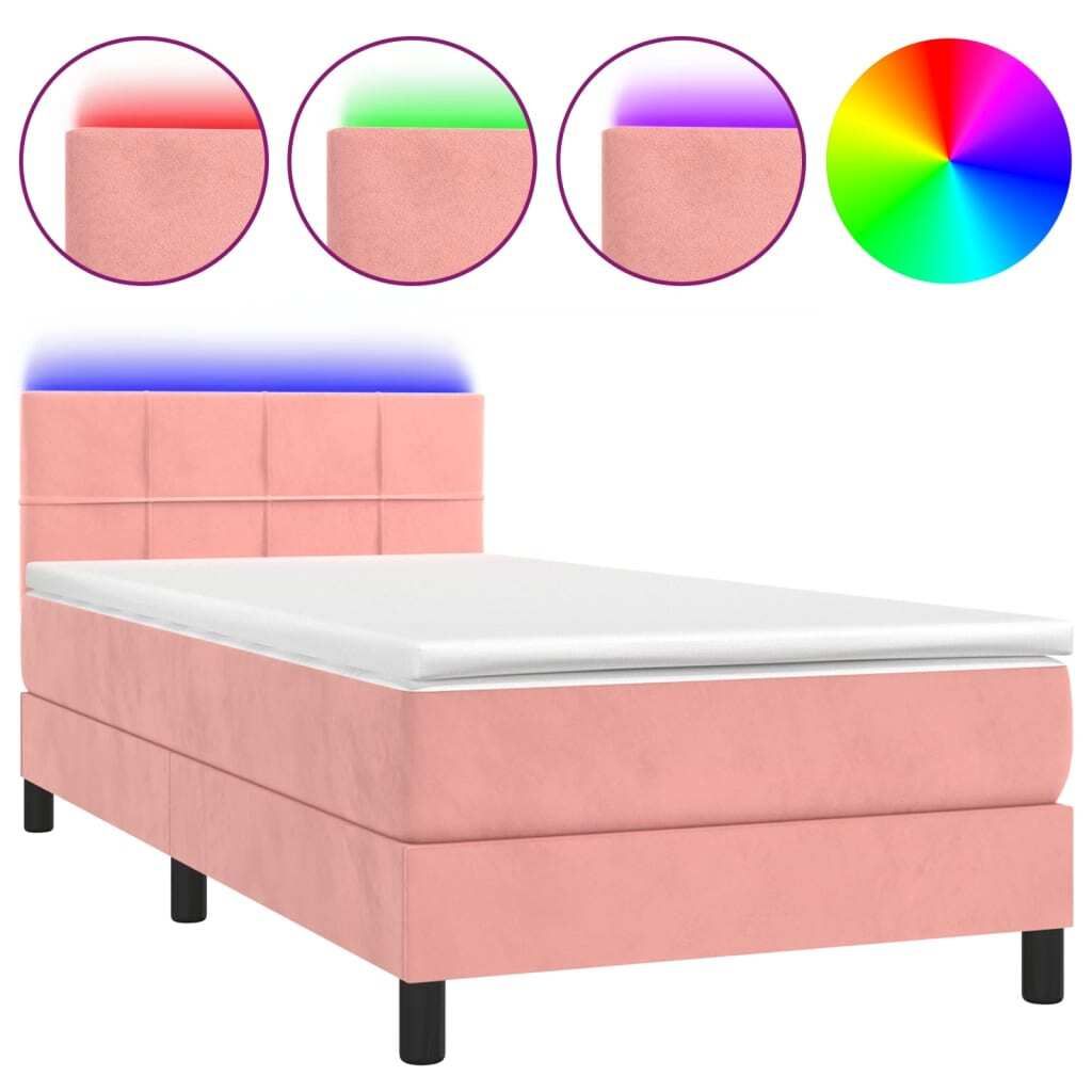 Boxspringbett mit Matratze & LED Rosa 90x200 cm Samt Produktbild 
