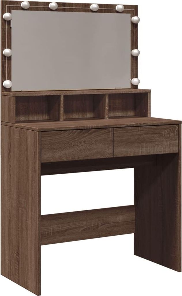 vidaXL Schminktisch mit LED Braun Eichen-Optik 80x41x134,5 cm