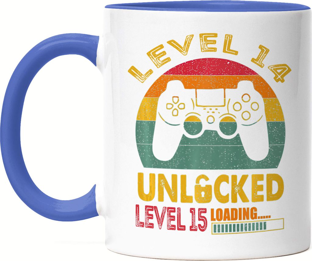 Level 14 Unlocked Level 15 Loading Tasse Blau 14. Geburtstag Konsole Happy Birthday Controller Gamepad Spiel