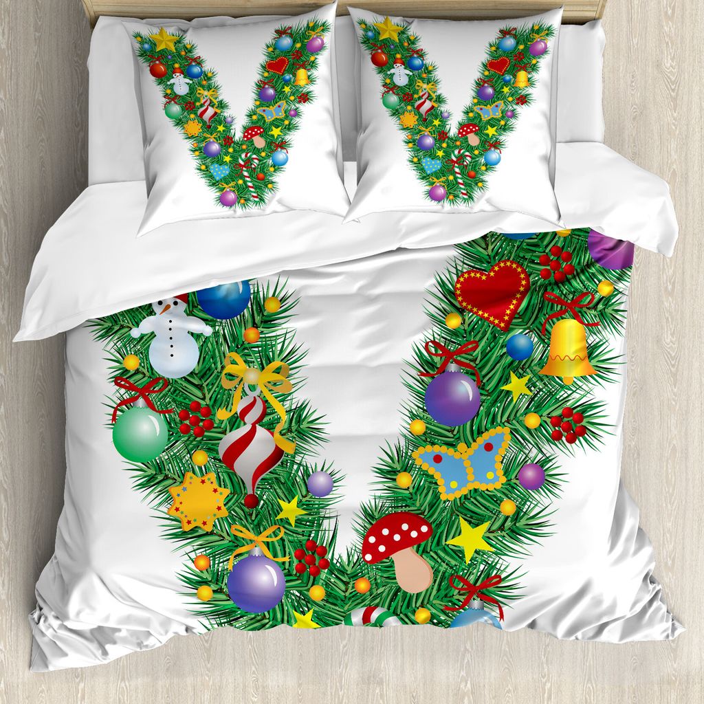 ABAKUHAUS Buchstabe V Bettbezug, Zierbaum Glocken, Milbensicher Allergiker geeignet mit Kissenbezügen, 200 cm x 200 cm - 80 x 80 cm, Mehrfarbig