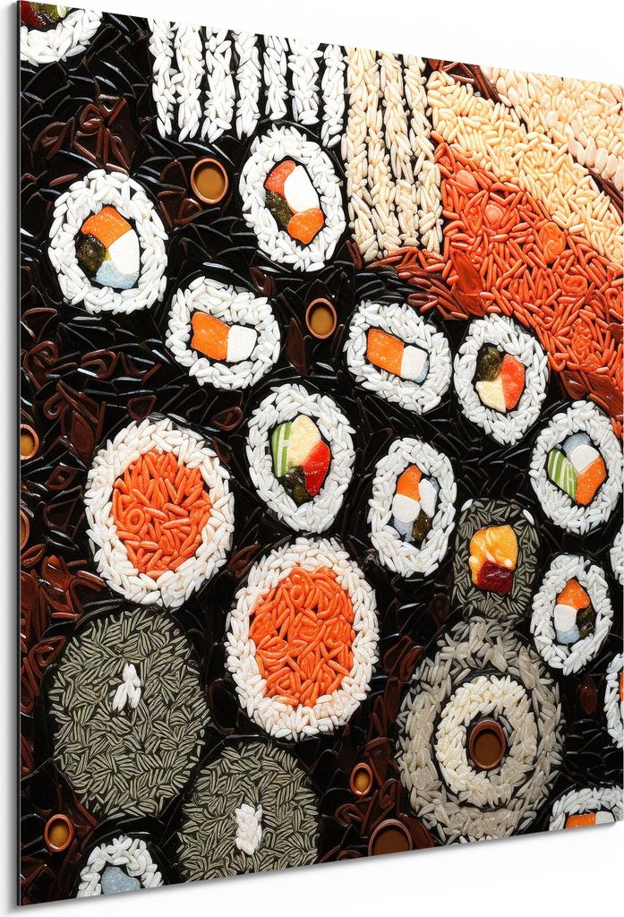 DEQORI Alu-Dibond Bild Weiß 30x30 cm 'Sushi-Symphonie' Wandbild Metall dünn Design