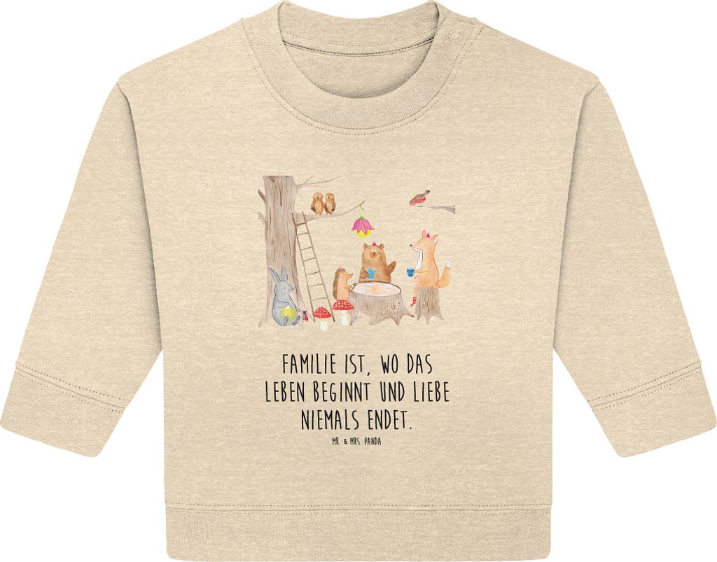 Mr. & Mrs. Panda Organic Baby Pullover Waldtiere Picknick 6. - 12. Monat - Natural Raw - Geschenk, Eichhörnchen, Lustige Sprüche, Igel, Hase, Bul...