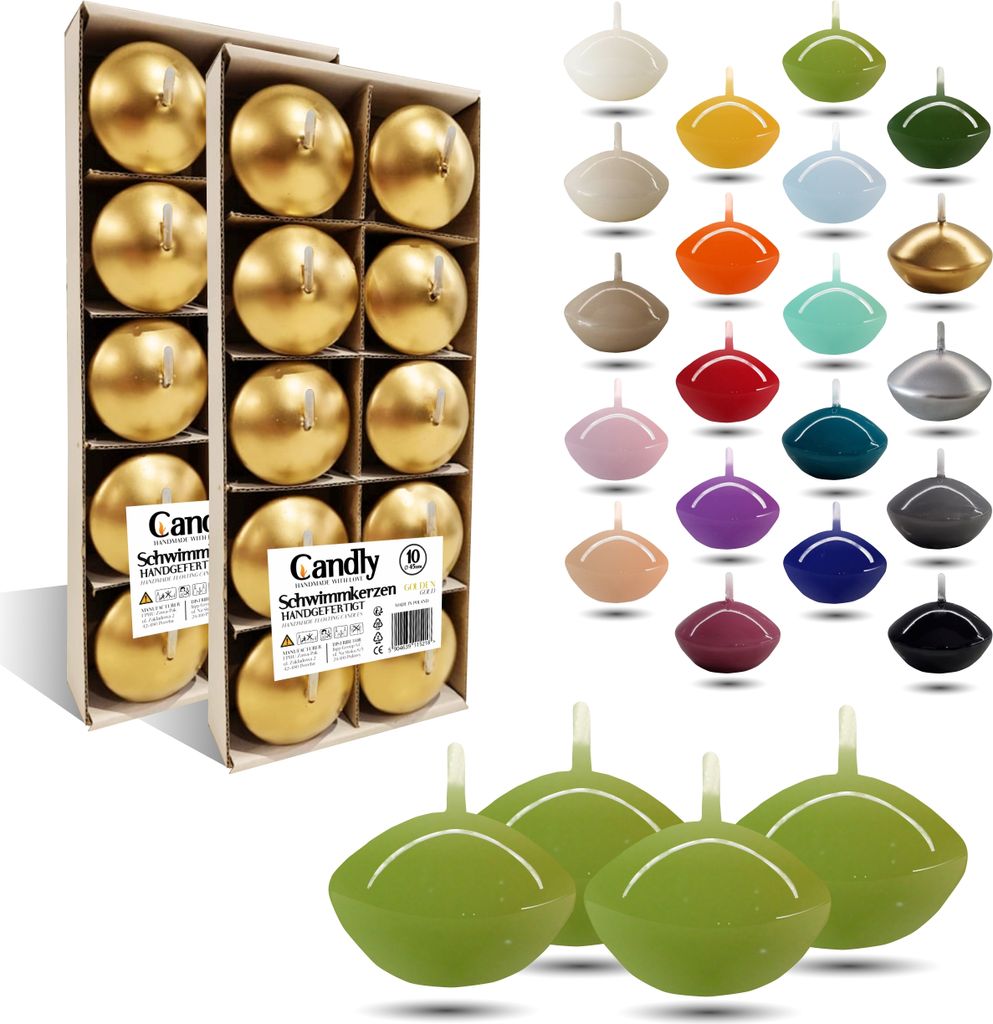 CANDLY HANDMADE 10x Schwimmkerzen Premium Ø 45mm | Valentinstag, Ostern, Weihnachten, Haus Dekoration, Candles, Kerzen für Damen (Pistazie)