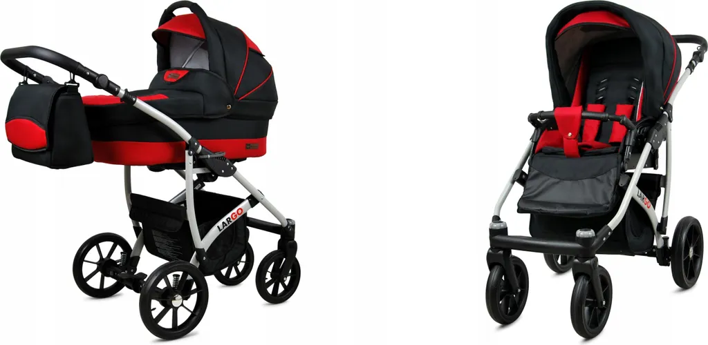 Poussette combinée BabyLux® Largo 2 en 1 Set Caravan Black Red Buggy
