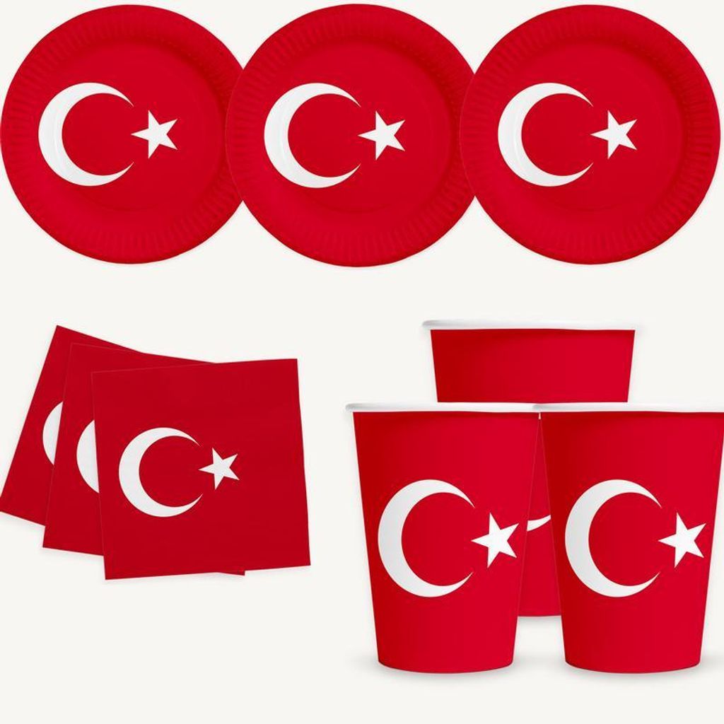 Türkei Partyset, 16 Pappteller 23 cm, 16 Pappbecher 210 ml, Produktbild 