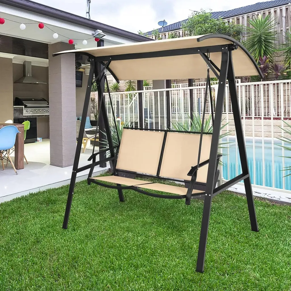 Balançoire de jardin avec toit ajustable et banc 2 places beige chic - 3