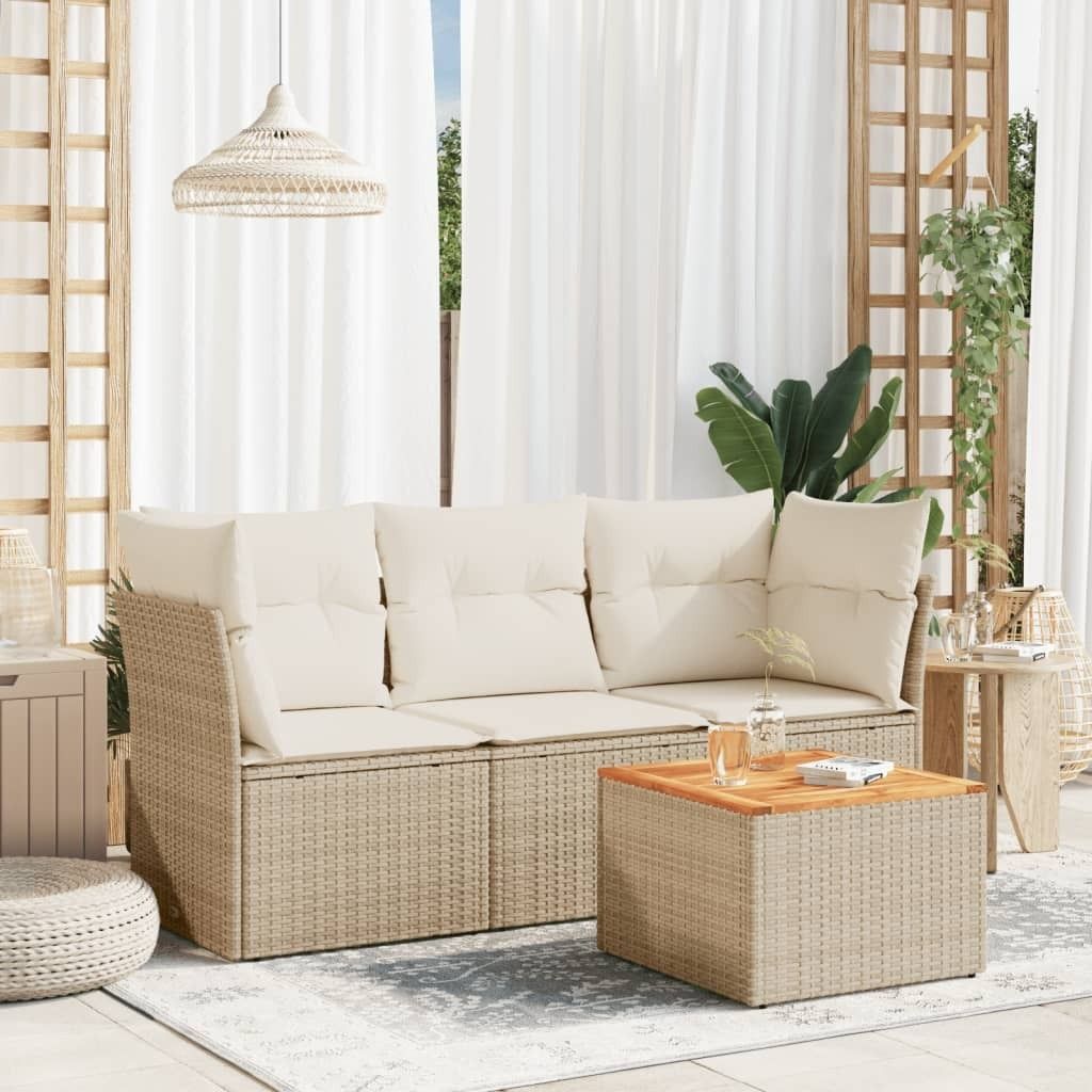 CLORIS 4-tlg. Garten-Sofagarnitur mit Kissen Beige Poly Rattan - Gartenmöbelgarnituren 444