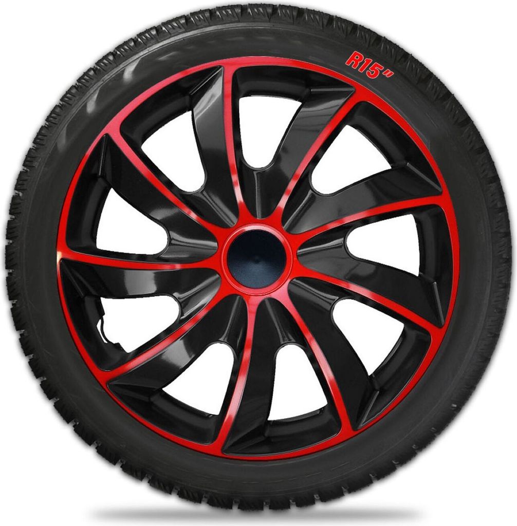 J&J Automotive | Poklice Quad 15" Červená a Černá 4ks Obrázek produktu 3
