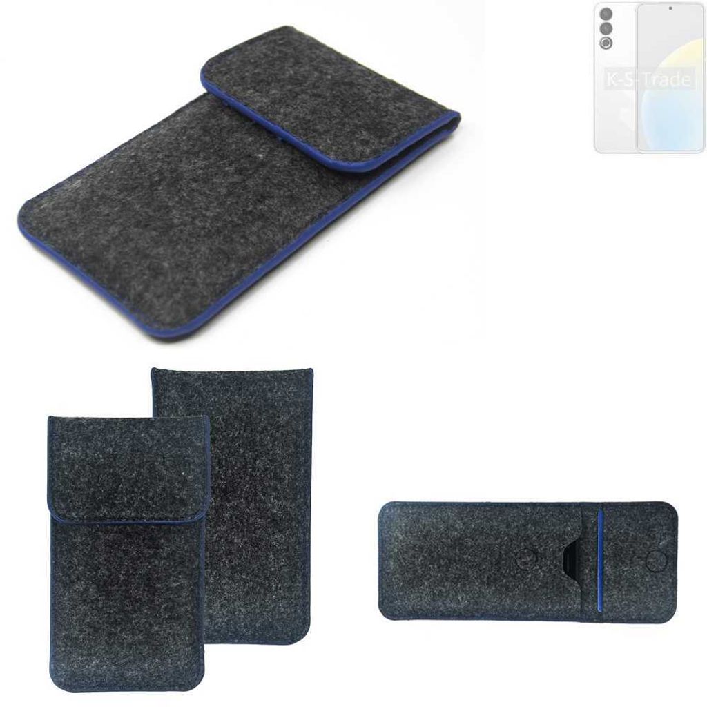 K-S-Trade Handy-Hülle Schutz-Hülle kompatibel mit Meizu 20 Classic Filztasche Pouch Tasche Case Sleeve Filzhülle dunkelgrau, blauer Rand