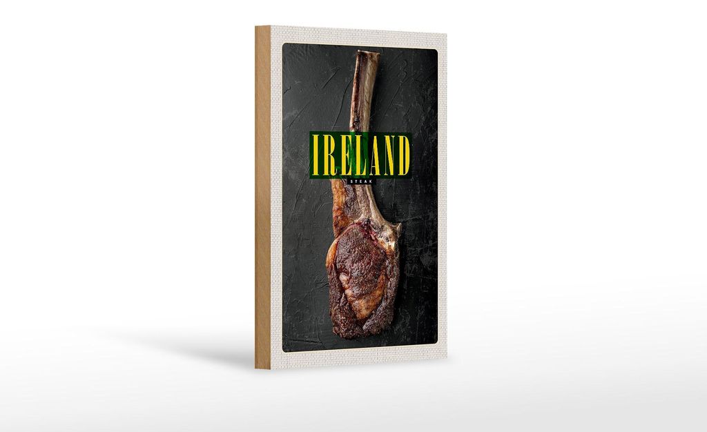 Holzschild Reise 12x18 cm Irland Irisches Anbus Tomahawk Steak