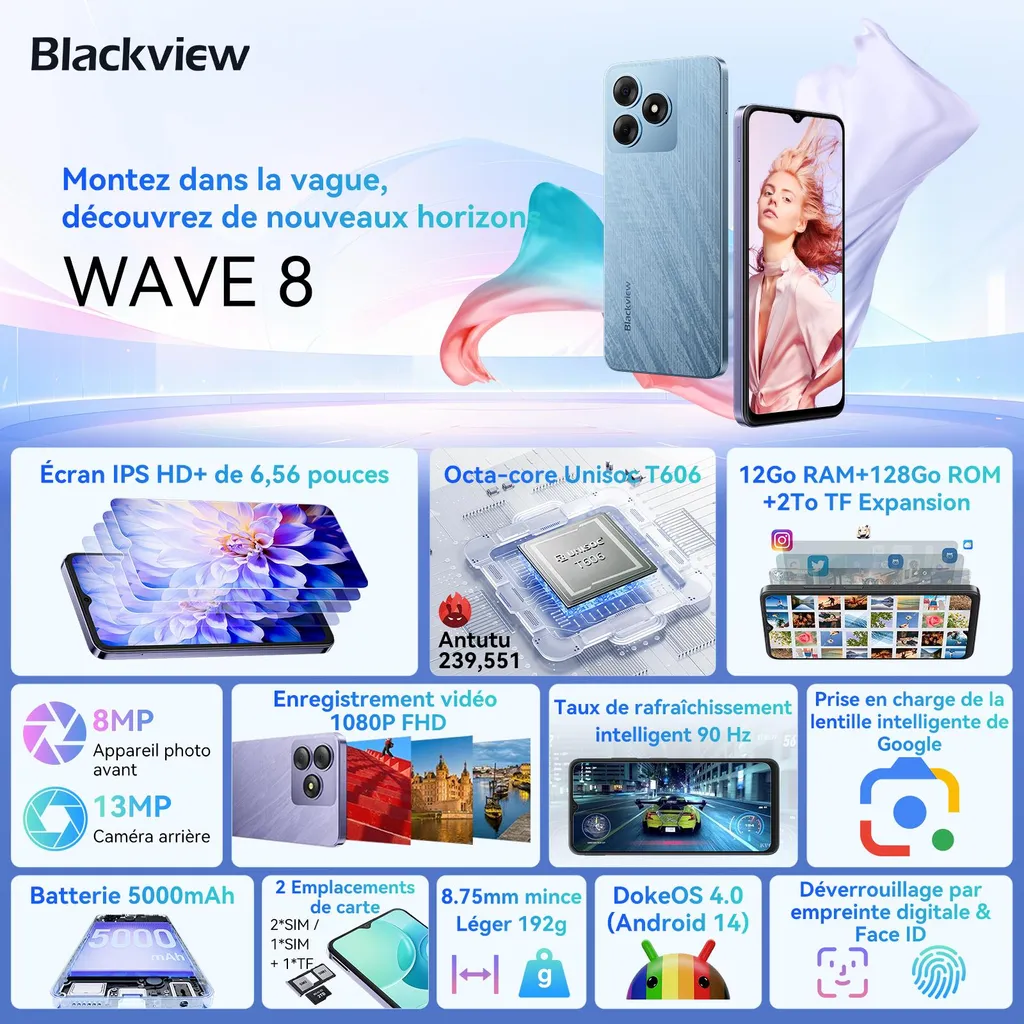 Smartphone Android 15 pour le divertissement Blackview Wave 9C FHD - 2