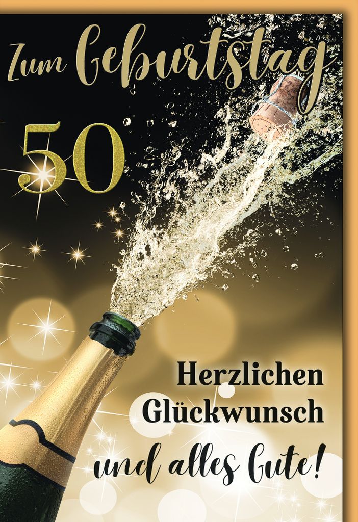 50. Geburtstag Glückwunschkarte mit Briefumschlag Spritzender Sekt