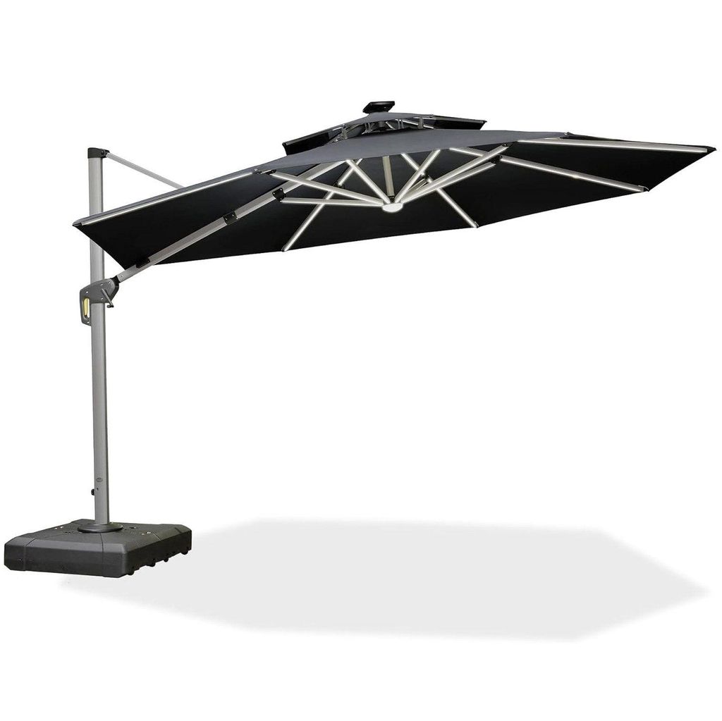 PURPLE LEAF Ampelschirm Sonnenschirm mit LED Solar Beleuchtung 365 cm Marktschirm Groß 360° Rotation, Balkonschirm mit Kurbel Sonnenschutz UV50+,...