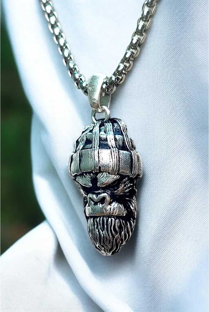 Collier homme acier inoxydable avec pendentif gorille fait main 60cm