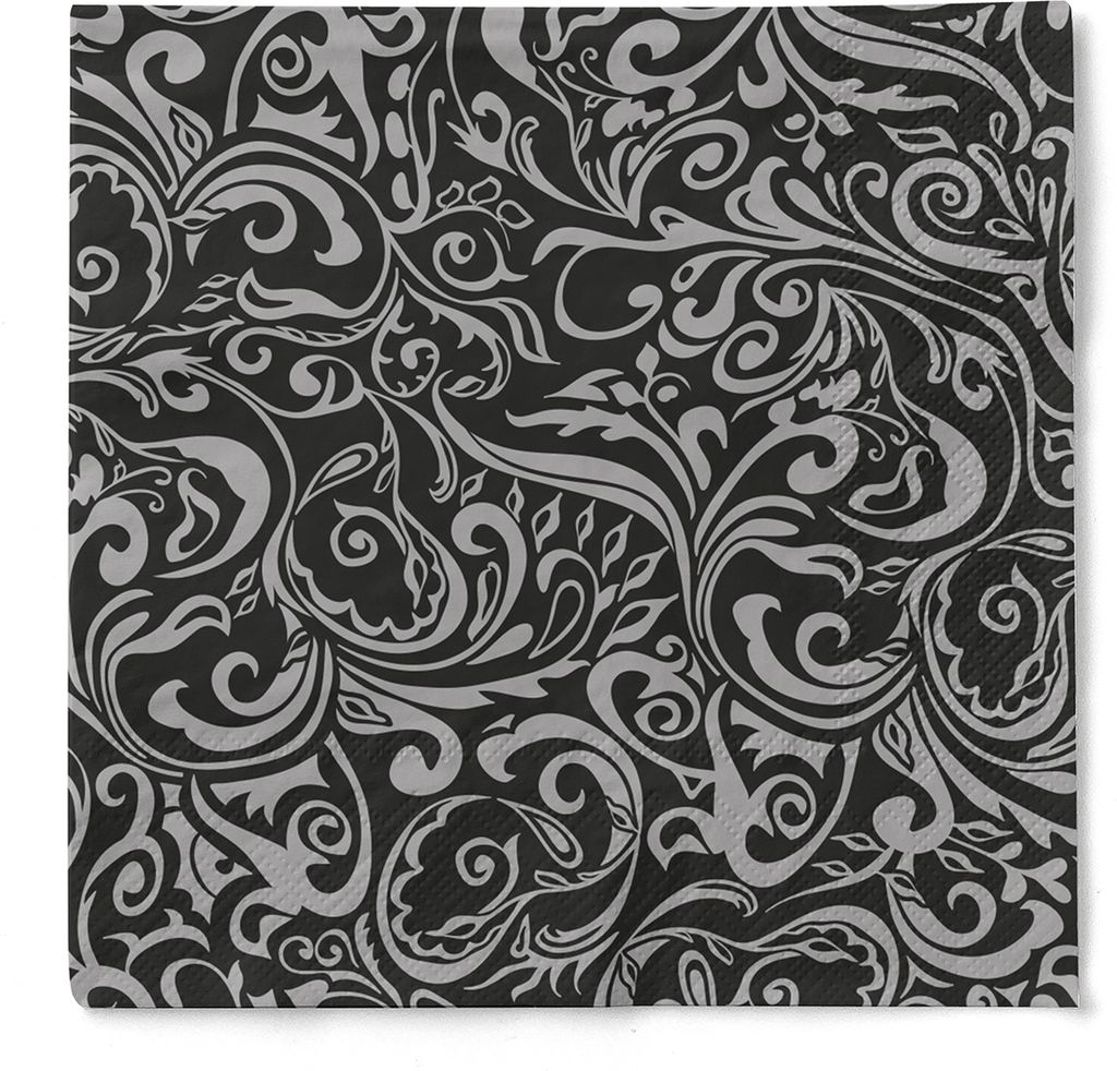 Tissue Serviette Lias in Schwarz-Silber, 40 x 40 cm, 100 Stück - Mank - Ornamente