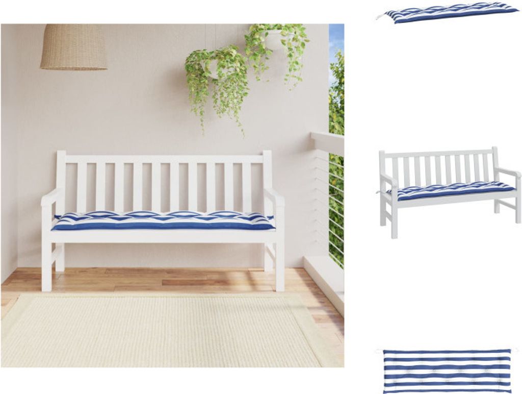 vidaXL Gartenbank-Auflage Blau & Weiß Gestreift 150x50x7 cm - Sitzpolster