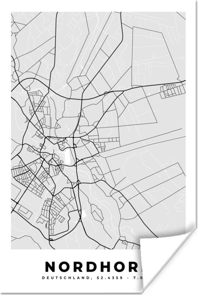 MuchoWow Poster Deutschland - Nordhorn - Karte - Stadtplan - Karte 80x120 cm - Papierdruck