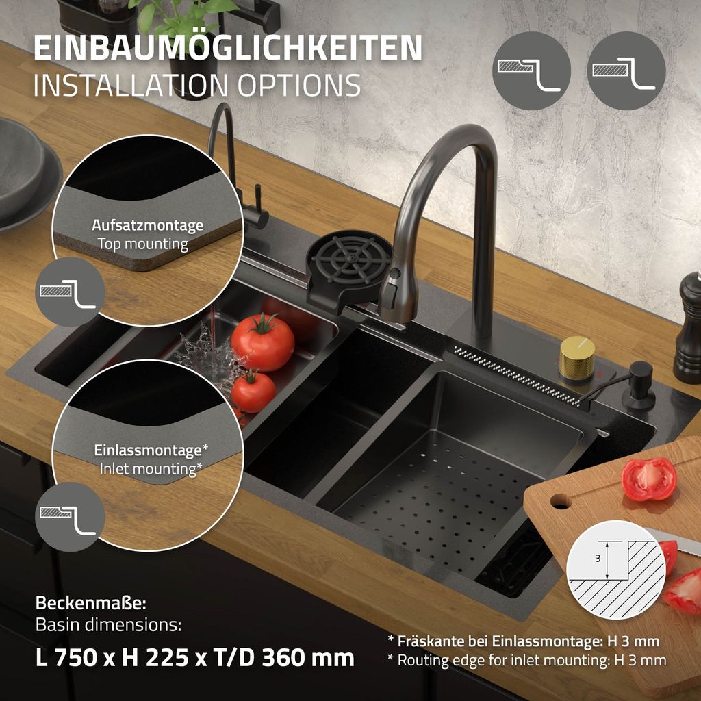Dřez ML-Design z nerezové oceli, antracitový, s výsuvnou Obrázek produktu 7