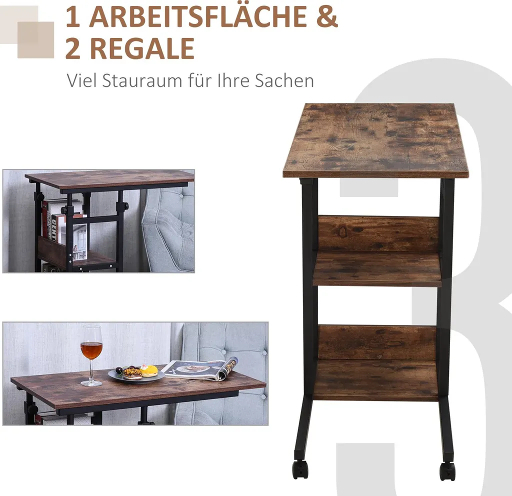Bureau mobile pour ordinateur et table de lit avec étagères de rangement