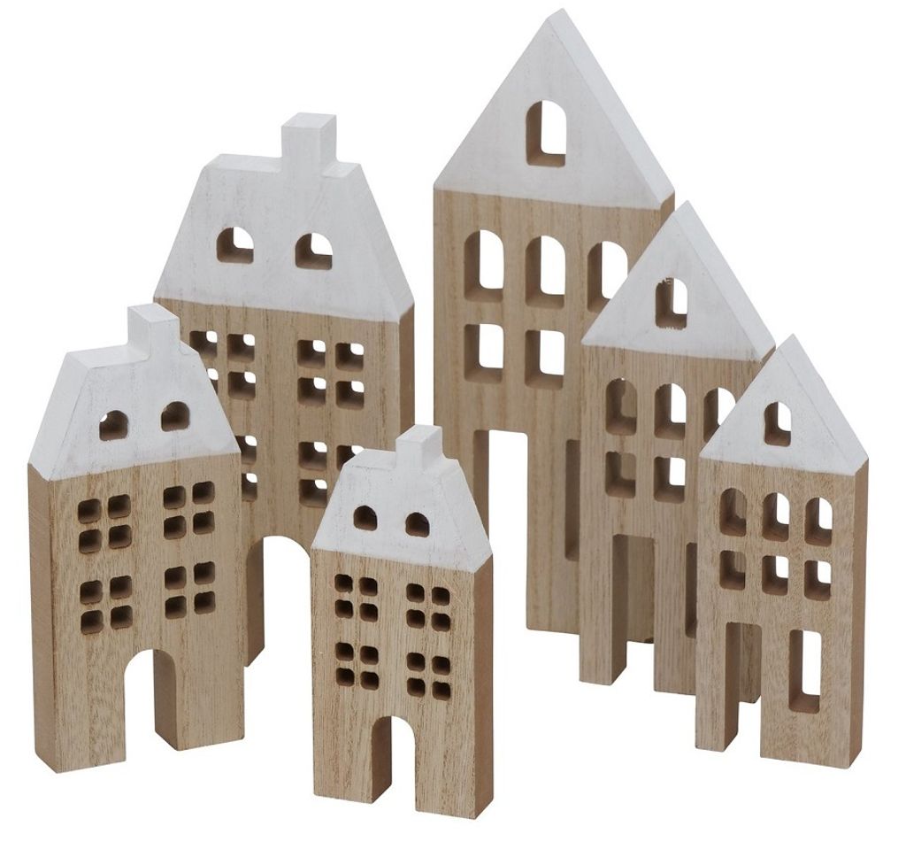 Boltze | Dekohaus Towny Set | naturbelassenes Holz | charmante Höhenvariationen von 15 bis 23,5 cm | ideal für kreative Deko-Arrangements