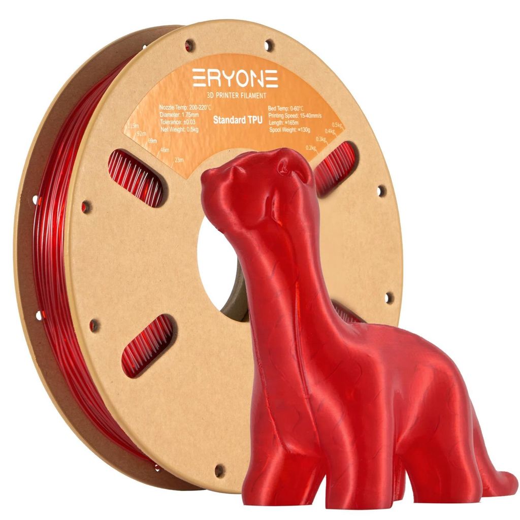TPU Filament für 3D Drucker - Flexibles 3D Druck Filament - Durchmesser 1,75 mm - Für FDM Drucker - 500 g Spule - Sauber aufgewickelt - Rot